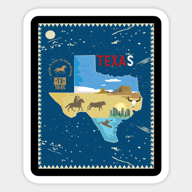 Texas adventure Sticker by mypointink